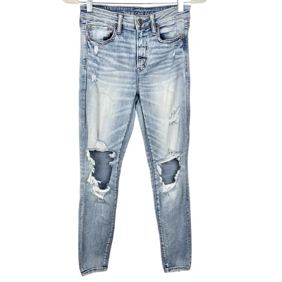 American Eagle Light Wash Ripped Hi-Rise Jegging 6 SHORT - Picture 1 of 5